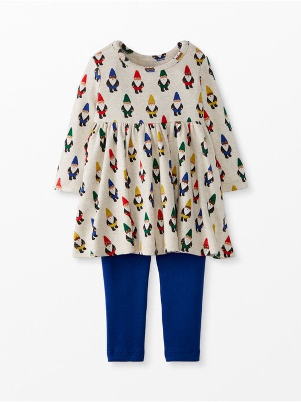 Baby Long Sleeve Gnome Print Dress - Neutral with Multicolor Gnomes 12-18 months